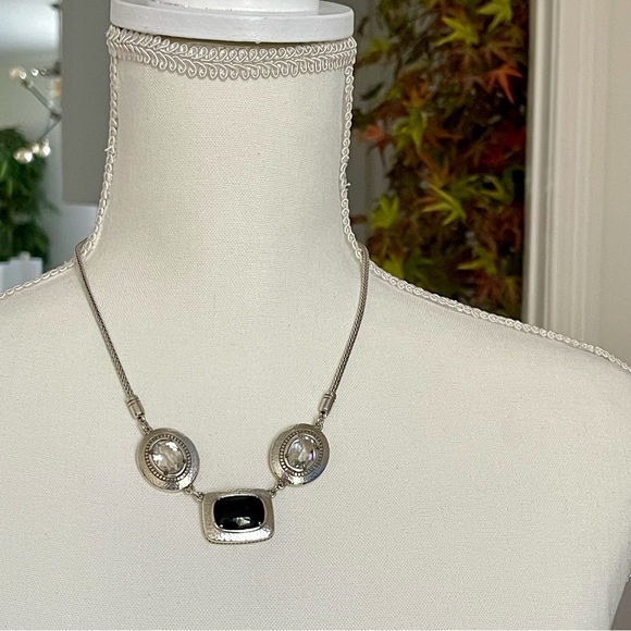 BRIGHTON|Black Onyx Clear Crystal Silver Tone 16-18” adjustable - Picture 3 of 13